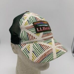LL Bean Hat Snapback Baseball Cap Green‎ White Tribal Hiking Outdoor Mens